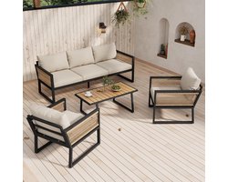 Tuin loungeset 4-persoons 109x67x75 cm – polyrotan bank met stoelen en tafel, comfortabele kussens, weerbestendig en modern design voor balkon, terras en tuin – Urbanhome