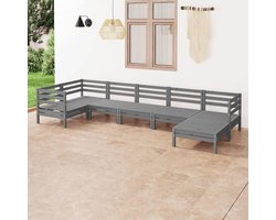 Tuin Loungeset - Balkon Meubelen - Buiten Ontspannen - Massief Grenen - 7-delig - Grijs