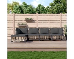 Tuin Loungeset - Balkon Meubels - Ontspannen Buiten - Weerbestendig Polyrotan - 5 Delig - Antraciet