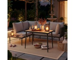 Tuin Loungeset - Bankstel voor 5-6 personen - Hoekbank + Eettafel - Handgevlochten wicker - Gegalvaniseerd staal - Grijs