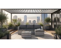 Tuin Loungeset Hoekbank met Tafel & Kruk – 3-4 Personen – Polyrotan Weerbestendig – Comfortabele Tuin Lounge Zitgroep voor Balkon & Terras – 190×125×60 cm – Altameubel