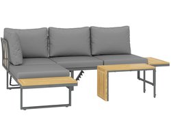 Tuin Loungeset - Tuinset - Uitbreidbaar tot 6 Zitplaatsen - L-vormige Tuinmeubelset - Hoekbank - Tuintafel - met Planken, Tafel, Zit- en Rugkussens - Ideaal voor tuin, balkon en terras - Hoeklounge - Zitgroep - Verstelbare Rugleuningen - Grijs