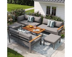 Tuin loungeset voor 7-8 personen, tuinmeubilair, tuinmeubelset voor tuin, balkon, terras, weerbestendige zitgroep eetgroep, moderne tuinmeubelset met frame van gegalvaniseerd ijzer