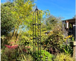 Tuin Obelisk Trellis voor Klimplanten 220cm x 40cm | Traliewerk Klimhulpmiddel voor Rozen, Bloempotten | Metalen Steunframe voor Planten | Tomatenkooi voor Terras, Verhoogd Bed - Roestvrij, Zwart