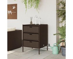 Tuin Opbergkast - Balkon Kast - Spullen Opbergen - Weerbestendig Poly Rattan - 55x59x80 cm - Bruin