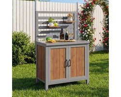 Tuin Opbergkast - Buitenmeubel - Tuinieren Organiseren - Werkblad RVS - 50x54x148.5 cm - Natuurlijk