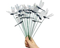 Tuin palen met stokken 3D verwijderbare nep-libelle 10 inch waterdichte schudkop libellen ornamenten tuindecoratie voor buiten grappige kerstcadeaus voor kleuterschool (25 zwart)