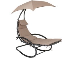 Tuin Schommelstoel met Dak – Ligstoel met Hoofdsteun & Kussen – Staal & Textilene – 120 kg Draagkracht tuinstoel stoel