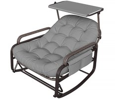 Tuin Schommelstoel van rotan - verstelbare rugleuning, verstelbare zonnekap, opvouwbare voetensteun en gewatteerd kussen, buitenstoel voor terras, grijs