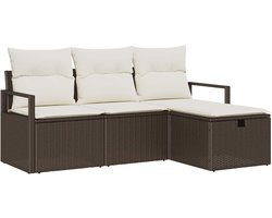Tuin Sofa Set 4 st | Loungeset Bruin en crème 175 x 117 x 85 cm Poly riet