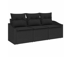 Tuin Sofa Set | Loungeset | Tuinset 3 st Zwart Poly Rattan en Poedergecoat Staal