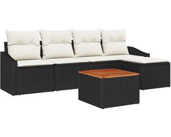 Tuin Sofa Set met kussen 6 st | Loungeset Zwart Poly riet