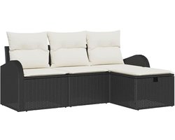 Tuin Sofa Set met kussen met opslag 4 st | Loungeset Zwart Poly riet