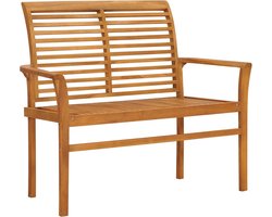 Tuinbank 112 cm massief teakhout met wijnrood kussen Tuinbank - Teak Hout - Tuinset - Buitendrank - Lounge Set