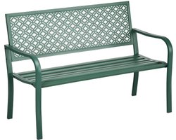 Tuinbank 127 x 63 x 83 cm donkergroen 2-zits weerbestendige parkbank metalen buitenbank met rugleuning en armleuningen tuin terras balkon bank 240 kg draagvermogen