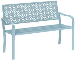 Tuinbank 127 x 63 x 85 cm blauw 2-zits weerbestendige parkbank met rugleuning en armleuningen metalen buitenbank poedercoating balkon terras tuinbank 240 kg draagvermogen
