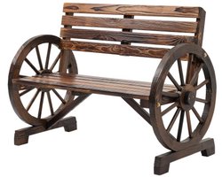 Tuinbank, 2-persoons houten bank, landelijke stijl bank, stoel met wielen en armleuningen, geschikt voor tuin, patio, 105.5 x 56 x 79 cm, bruin, hout.