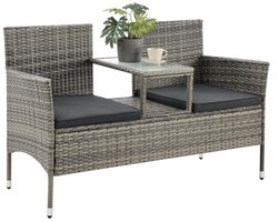 Tuinbank 2-zits met Tafel en Kussens - Weerbestendig en Ruimtebesparend - Grijs Gemêleerd