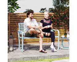 Tuinbank - 2-Zits Parkbank Met Rugleuning En Armleuningen - Weerbestendig Voor Balkon Terras Tuin En Park - Staal - Blauw