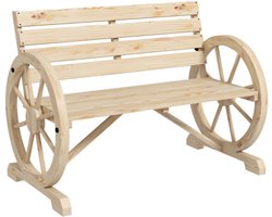 Tuinbank 2-zits, zitbank, houten bank, parkbank met armleuningen in landelijke stijl, belastbaar tot 240 kg, dennenhout, naturel