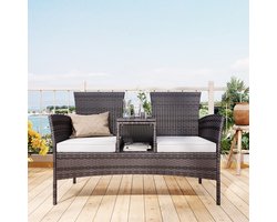 Tuinbank 2-zits | Zwarte rotan met wit kussen, comfortabel en weerbestendig ontwerp voor balkon, terras of tuin, ideaal voor ontspanning en gezellige momenten buiten