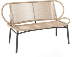 Tuinbank - 2-zitsbank met buitenbank van gevlochten kunststof op metalen frame - weerbestendig - natuurlijke kleu