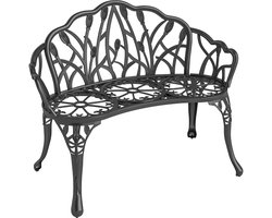 Tuinbank 99x57x78 cm Zwart voor 2 Personen, Weerbestendige Buitenbank, Outdoor Zitbank, Balkonbank, Terrasbank, Parkbank met Bloemenmotief, Comfortabele Tuinmeubel Bank voor Tuin, Veranda en Terras