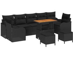 Tuinbank – Buitenbank – Loungeset – Tuinmeubel – Modulaire Tuinbank – Weerbestendig Kunststof Rattan – Verstelbare Pooten - Zwart
