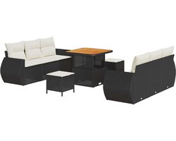 Tuinbank – Buitenbank – Tuinmeubel – Loungeset – Zithoek – Ruime Zitplaatsen – Weerbestendig Rotan – Crème Beige Kussens