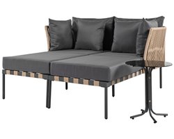 Tuinbank, buitenligstoel, afneembare en modulaire tuinligstoel, balkonmeubelset, loungemeubel, terrasmeubel met 4 kussens, salontafel met afneembare en wasbare kussens, grijs