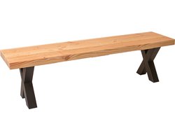 Tuinbank Douglas Bankje Eettafel Hout 160x45 – Stalen X Bankpoten - Houten Bank