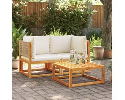 Tuinbank, hoekgarnituur, 2 stuks, van massief hout acacia met kussens voor terras, tuin, binnenplaats, weerbestendig, modulaire zitgroep, outdoor meubels