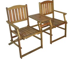 Tuinbank Loveseat Set Inklapbaar 2 Persoons Acacia Hout Weerbestendig Met Tafel Parasolgat Balkonmeubelen Tuinmeubelen Opvouwbaar 141x61x87cm - Tete a tete