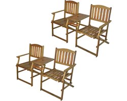 Tuinbank Loveseat SET VAN 2 Inklapbaar 2 Persoons Acacia Hout Weerbestendig Met Tafel Parasolgat Balkonmeubelen Tuinmeubelen Opvouwbaar 141x61x87cm - Tete a tete