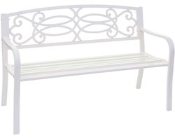 Tuinbank MCW-F44, bank Parkbank Zitbank, 2-zits gepoedercoat staal ~ wit