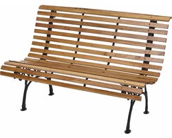 Tuinbank MCW-F97, zitbank Parkbank Houten bank, 2-zits Gietijzer Hout 122 cm 22 kg ~ lichtbruin