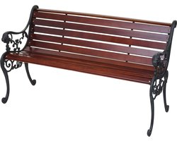 Tuinbank MCW-F98, parkbank houten bank, 2-zits gietijzer hout 125cm 20kg ~ bruin