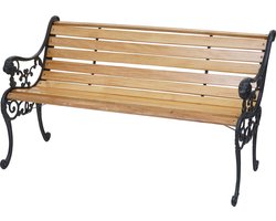 Tuinbank MCW-F98, parkbank houten bank, 2-zits gietijzer hout 125cm 20kg ~ lichtbruin