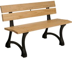 Tuinbank MCW-O20, parkbank houten bank 2-zits, gietijzer hout grenen, 125cm ~ lichtbruin