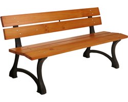 Tuinbank MCW-O20, parkbank houten bank 3-zits, gietijzer hout grenen, 170cm ~ teakhout