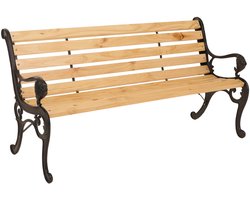 Tuinbank MCW-O25, parkbank houten bank 3-zits, gietijzer hout grenen, 164cm ~ natuur