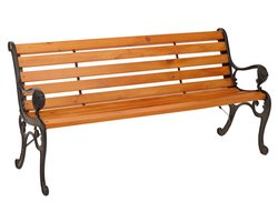 Tuinbank MCW-O25, parkbank houten bank 3-zits, gietijzer hout grenen, 164cm ~ teak