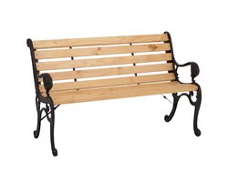Tuinbank MCW-O25, parkbank, houten bank voor twee personen, gietijzer en grenenhout, 132 cm ~ naturel