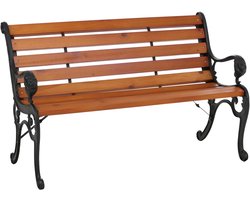 Tuinbank MCW-O25, parkbank, houten bank voor twee personen, gietijzer en grenenhout, 132 cm ~ teak