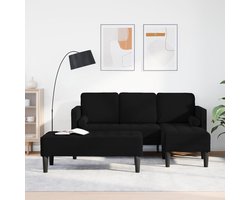 Tuinbank met bank en kussen, L-vormig, zwart fluweel, met fluwelen overtrek en chaise longue voor binnen en buiten