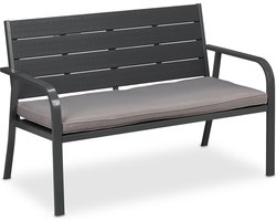 Tuinbank met kussen - 118 cm breed - kunststof - staal - grijs