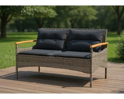 Tuinbank met Kussen 2-Zits 120x60x75 cm – Polyrotan Parkbank met Stalen Frame, Weerbestendig Balkon & Terras Bank, Inclusief Afneembare Kussenhoes – Urbanhome