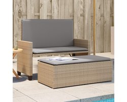 Tuinbank met kussen en kruk, beige, 2-in-1 tuinbank en slaapbank, robuust PE-rotan, veelzijdig als 2-zitsbank of bed te gebruiken