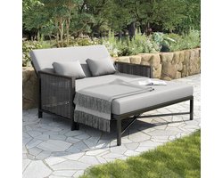 Tuinbank met Ligfunctie 179,3x131,5x91 cm Verstelbare Rugleuning 5-Standen - Tweepersoons Ligbed met Intrekbare Voetensteun voor Tuin, Balkon en Terras Grijs - Mobili Bella