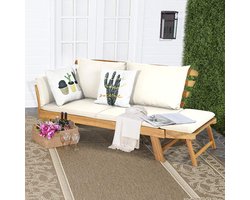 Tuinbank met Ligfunctie Acaciahout 198x75x75 cm 2-Zits Balkonbank Verstelbare Armleuningen met Kussens Weerbestendig voor Tuin Terras Balkon – Urbanhome